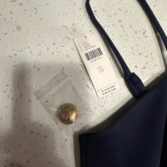 Eva Franco Nautical Navy Blue Button Crop Top Ponte Trench Blouse - Picture 4 of 4